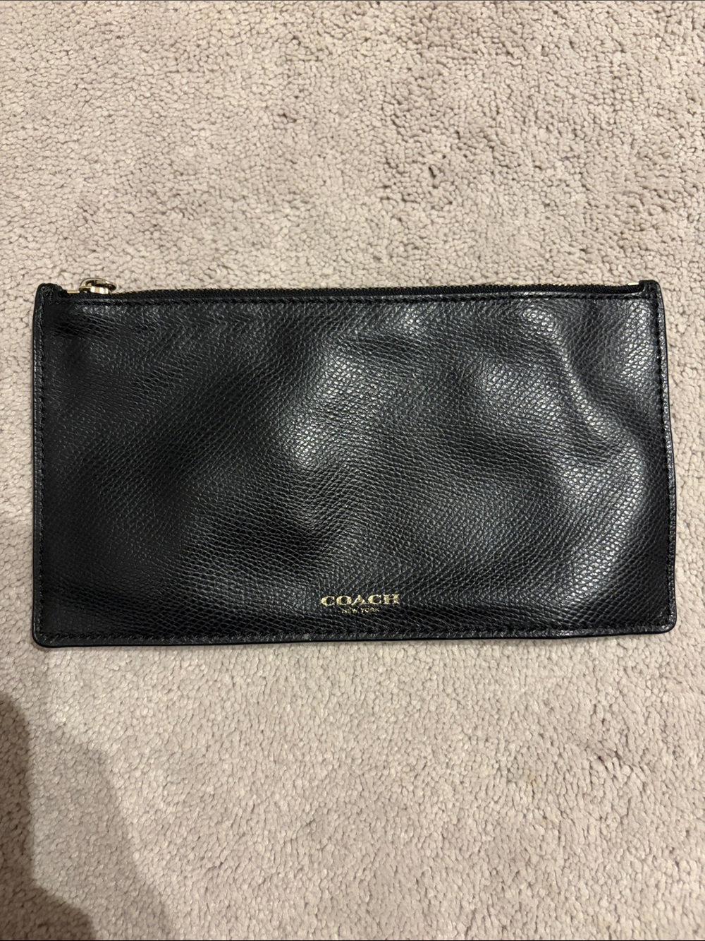 Coach Black Pebbled Leather Zip Pouch with Gold Logo